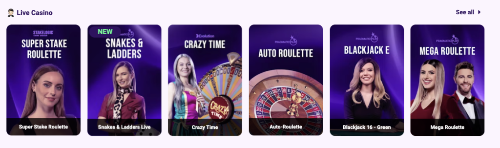 Screenshot of Live Dealer Games